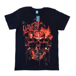 Hot Topic Slayer Flame Skull and Sword Tee